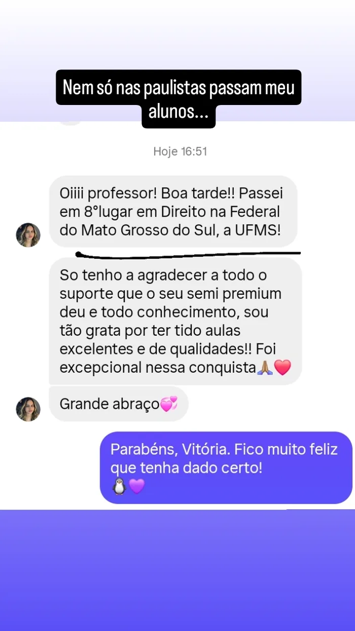 Print — Vitória passou em 8º lugar em Direito na UFMS