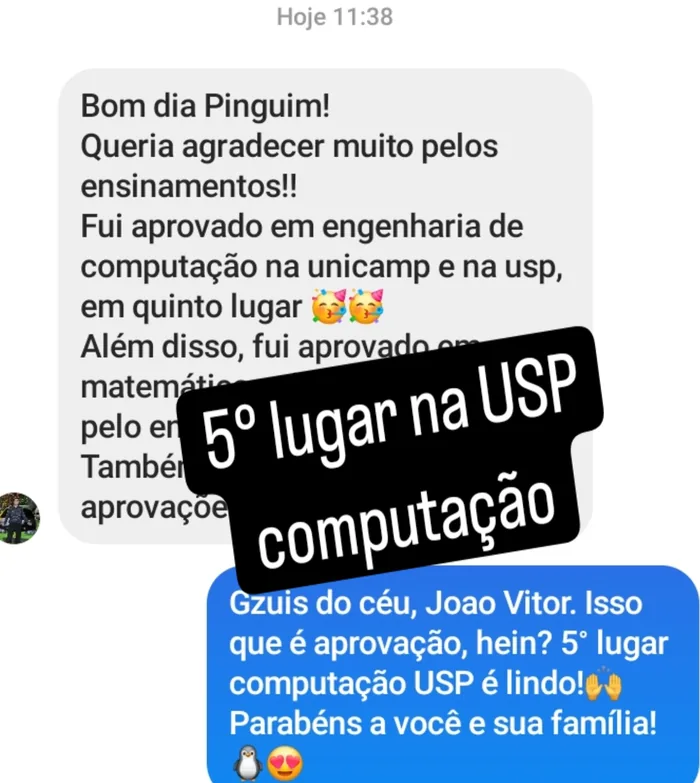 Print — João Vitor comemora 5º lugar em Computação USP