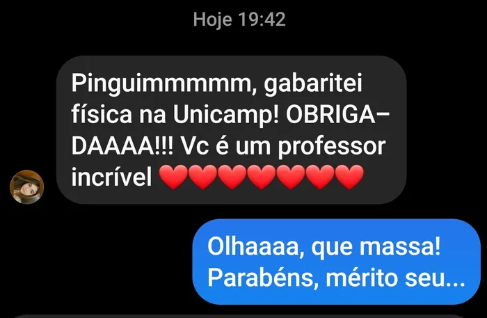Print — aluna gabaritou física na UNICAMP