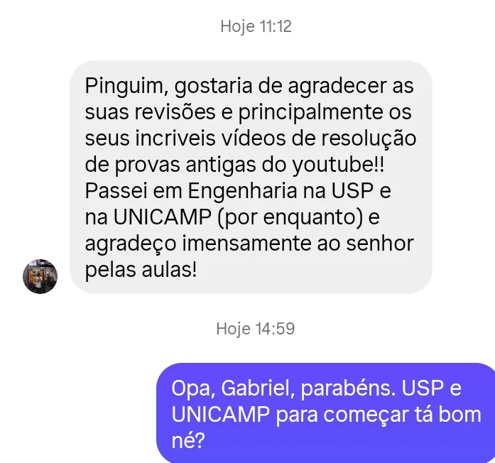 Print — Gabriel aprovado em Engenharia na USP e UNICAMP