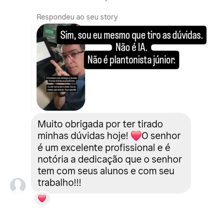 Print — aluna elogia o Pinguim por tirar dúvidas pessoalmente