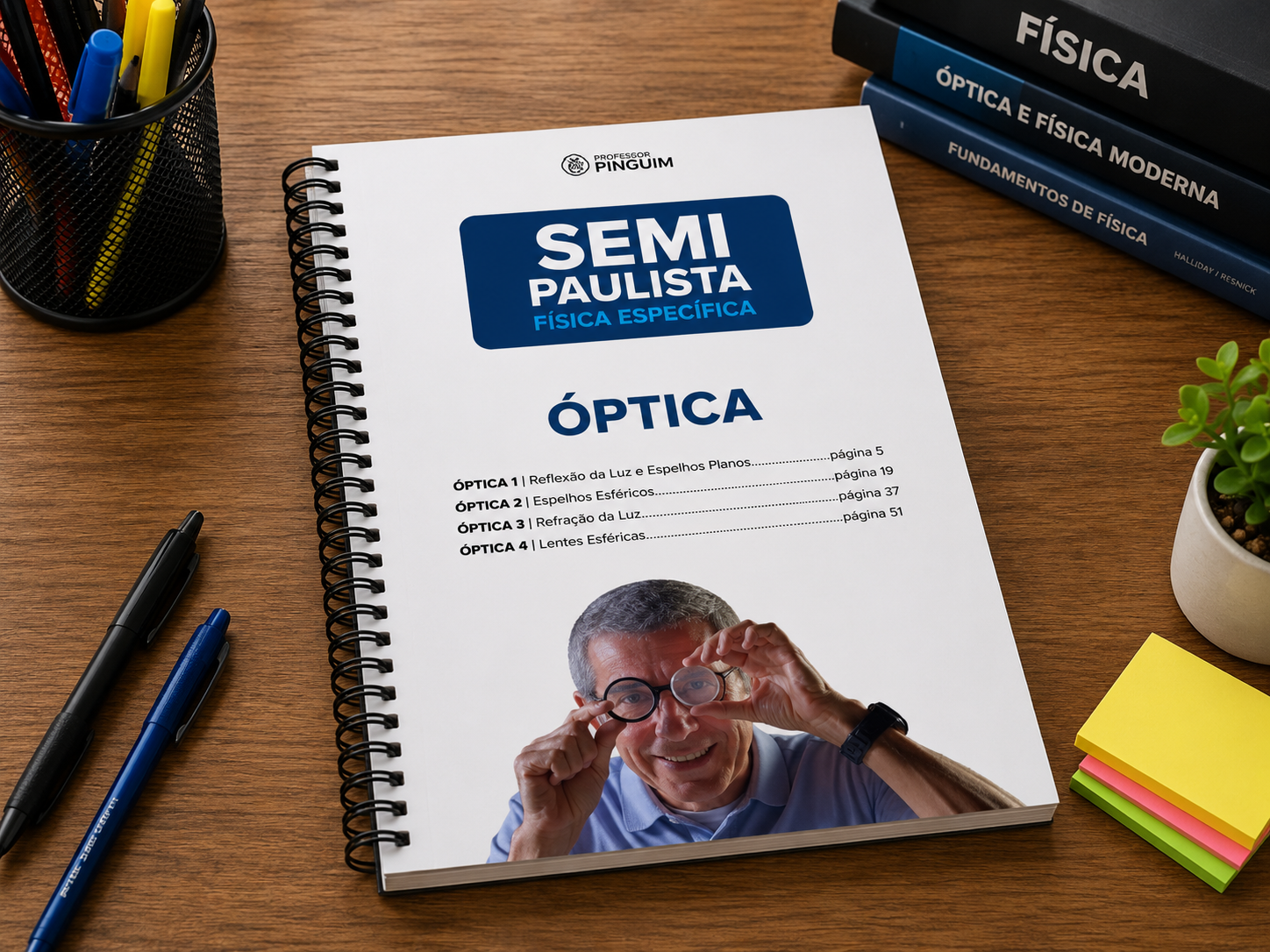 Apostila do Semi Paulista aberta, com a teoria em tópicos e espaço pra anotar — pra imprimir ou usar no tablet.